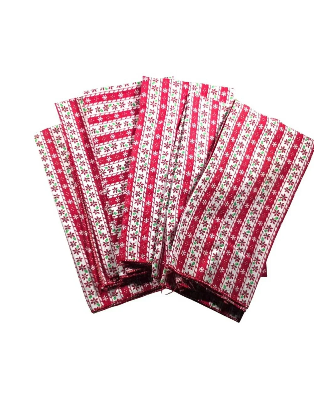 Set Of six Christmas Napkins Red White green floral Snowflakes Cotton poinsetta